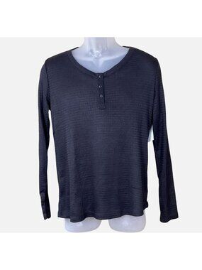 Sonoma Goods For Life Long Sleeve Henley Waffle Weave Black Pajama Top M